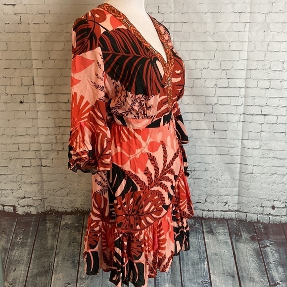 Farm Rio For Anthropologie Bruxelles Mini Dress XS Tropical Vacation Resortwear - Picture 9 of 16